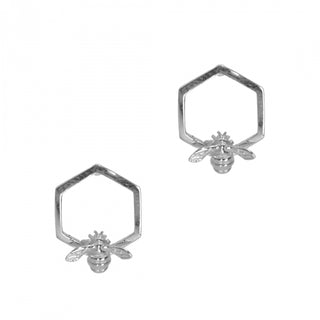 Hexagon Bumble Bee Studs - Silver