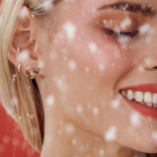 Hand-enamelled Robin and Holly Leaves on stud earring