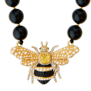 Bejewelled Bee Statement Necklace - Black