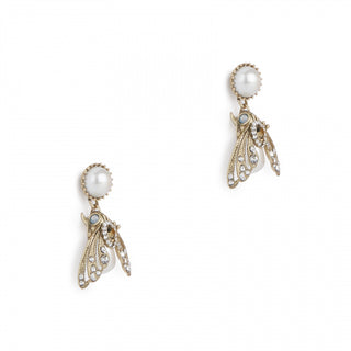 Moth Drop Earrings - Cream Pearl